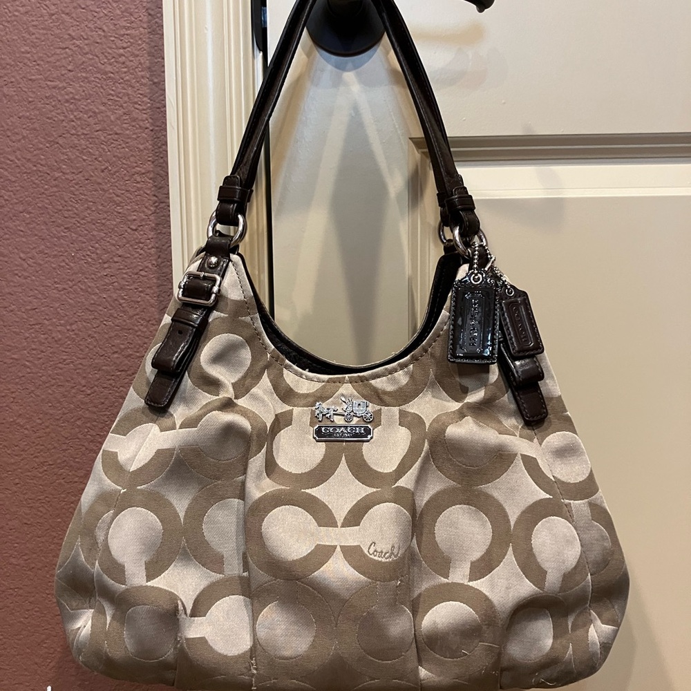 Coach Brown Signature Tote Bag Madison Maggie brown leather